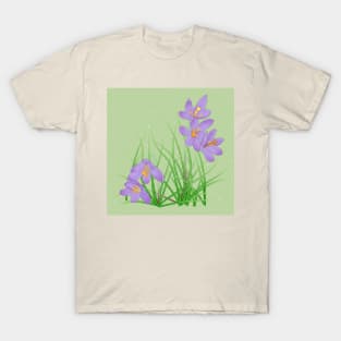 Crocus Flowers on Light Green T-Shirt